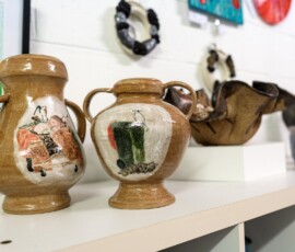 Hand Made Pottery displayed inside the Tilligerry Arts Group Gallery in Lemon Tree Passage.