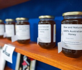 Locally produced Honey displayed inside the Tilligerry Arts Group Gallery in Lemon Tree Passage.