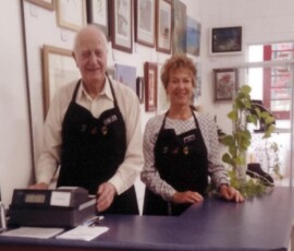 Long-serving volunteers Vic Marden and Myra Bailey welcoming visitors to TAG Gallery. TAG volunteers Vic Marden and Myra Bailey welcoming visitors at the gallery reception.